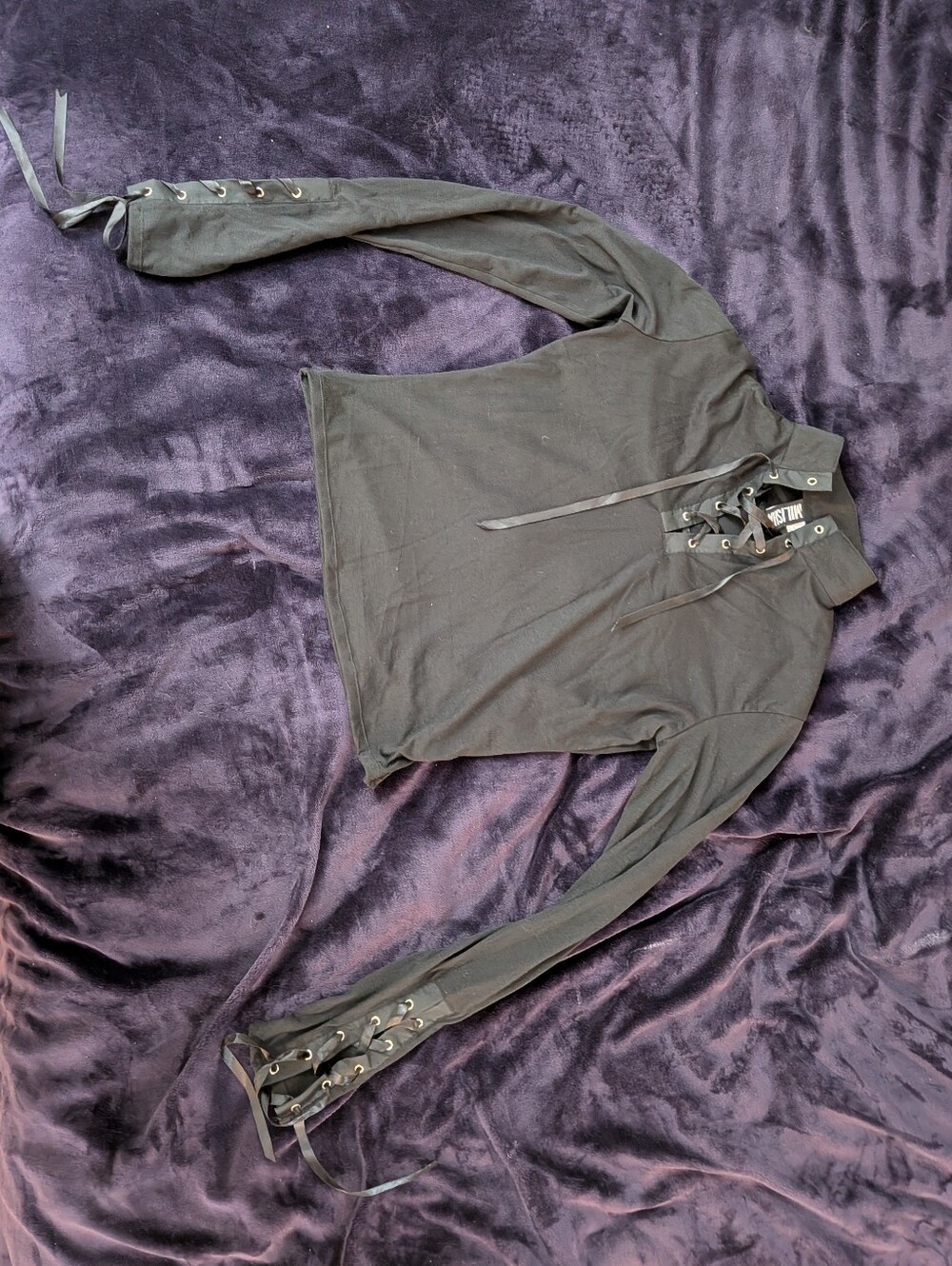 Milisha Women's Black Lace-Up Long Sleeve Top with Grommet Details